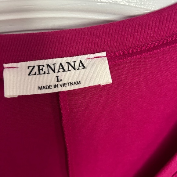 Zenana V-Neck Leo Pocket Top Magenta NWOT Size Large LS - Picture 2 of 4